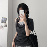 Button Point 💫Straight Layered Off-Shoulder Short-Sleeved T-Shirt (4 colors)
