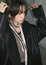 Knit Long Muffler_Ivory&Black