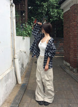 26SS★ [MADE] Riche Over Boxy Check Long Sleeve Wrinkle Shirt