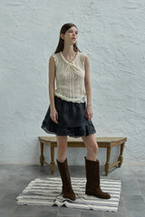 Ribbon sleeveless knit_cream