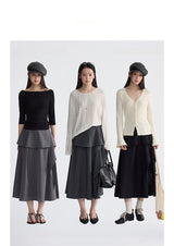 Soft ruffle striped asymmetrical flare skirt