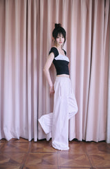 [MADE] Dual-Tone Contrast Lace Shirred Top