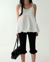 Frill Half-length Ribbed Leggings Pants