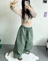 フロントカーゴワイドコットンパンツ🖤💚💛🤎 - 4カラー