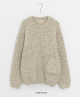 Kyuns Pocket Boucle Round Wool Knit