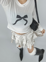 ベーシックボウディテールセミクロップドストレッチラウンドUネック長袖Tシャツ