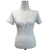 🤍Mist Ribbon Lace V-neck Short Sleeve T-shirt (2 colors)