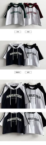 Showy Color Raglan Short Sleeve Hoodie