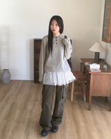 チョコップドットカラーボタン長袖Tシャツ