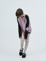patched raglen t-shirts / blueberry