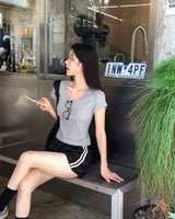 [BELLIDE MADE] Bubble, U-neck semi-cropped short-sleeved T-shirt