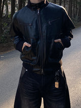 Claude High-Neck Cropped Leather Jacket 2C
