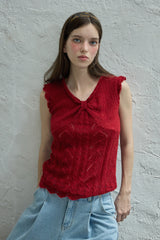 Ribbon sleeveless knit_red