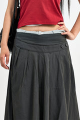 Fab Button Flare Long Skirt
