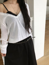 Soring Button See-Through Deep V Knit