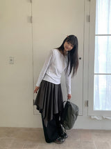 26SS★ [BAONHAUS]ブロアアンバランスレイヤードミディスカート