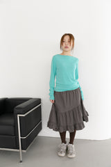 unbal shirring banding midi skirt(2colors)