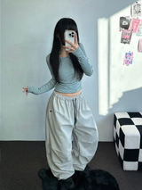 INSIDE FLEECE❤NYLON PARACHUTE POCKET PALE COLOR LONG PANTS💜🖤🩶3COLOR