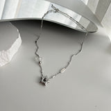 stb hip star y2k stainless steel star white crystal gemstone layered two-way ball necklace