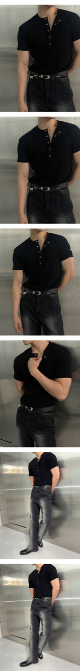 [S/S] High ribbed henry neck half knit(3color)