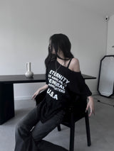 ルーズフィット レタリング スリット ショートスリーブス