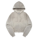 VINTAGE WASHING STUD POINT CROP HOODIE ZIP UP [OAT MEAL]