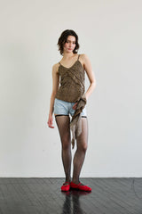 LEOPARD FRILL SLEEVELESS TOP / BROWN