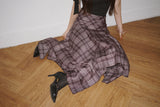 Unbalanced High Midi Checkered Skirt
