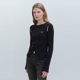 CUT OUT WRAP KNIT TOP - BLACK