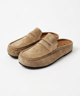 Suede Loafer Slides Camel