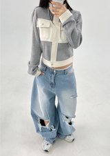 DAMAGED BALLOON RIPPED DENIM💙 LIGHT BLUE DENIM PANTS