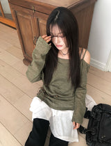 Arton See-through One-Shoulder Knit Belt Sleeveless Set