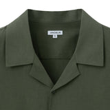 Loose Fit Open Collar Linen Shirt [Khaki]