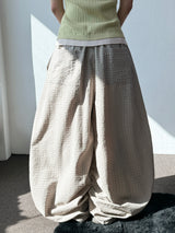 Er Checked Linen Balloon Fit Pants 3color