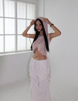 ribbon string shirring wide pants