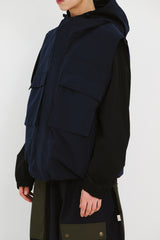 BIG POCKET HOODED VEST NAVY