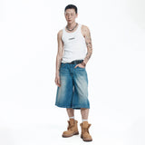 Star 8-part denim bermuda pants - DEEP BLUE