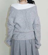 オープンスタッド Uネック ラウンドロング-sleeved T-shirt