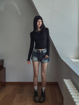 Watery washing vintage denim shorts