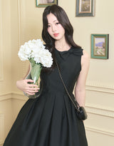[LADY LINE] Ophelia Ribbon Point Sleeveless Midi Balloon Dress Black