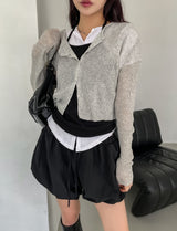 [U-BASIC] シースルーリネンリブクロップカーディガン