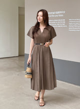 Karon Zipper Collar Pleated Maxi One Piece