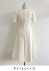 26SS★ Berlin Notch Square-Neck Short Sleeve Tweed Flare One Piece Long