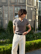 LMN Prep Two-Tone Henley-Neck Muscle Fit Short-Sleeved Knitwear (3 colors)