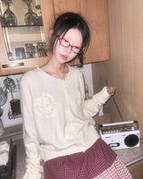 (2color) Rose Appliqué Lace Wool Cardigan
