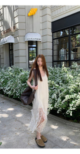 long lace frill sleeveless dress