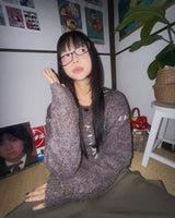 (3color) Mongle Stitch Hairy Loose Cardigan
