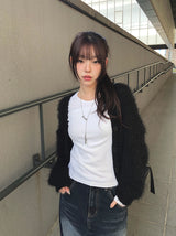 Zion Angora V-neck Loose Fit Knit Cardigan