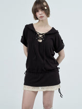 eyelet lace hood op / brown