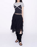 Cute Small Floral Lace Bustier Short Sleeve Set
